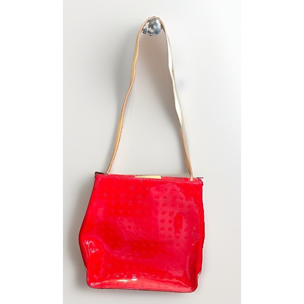 Arcadia Red Patent Leather Tote Bag Made In Italy Embossed Y2K 10"